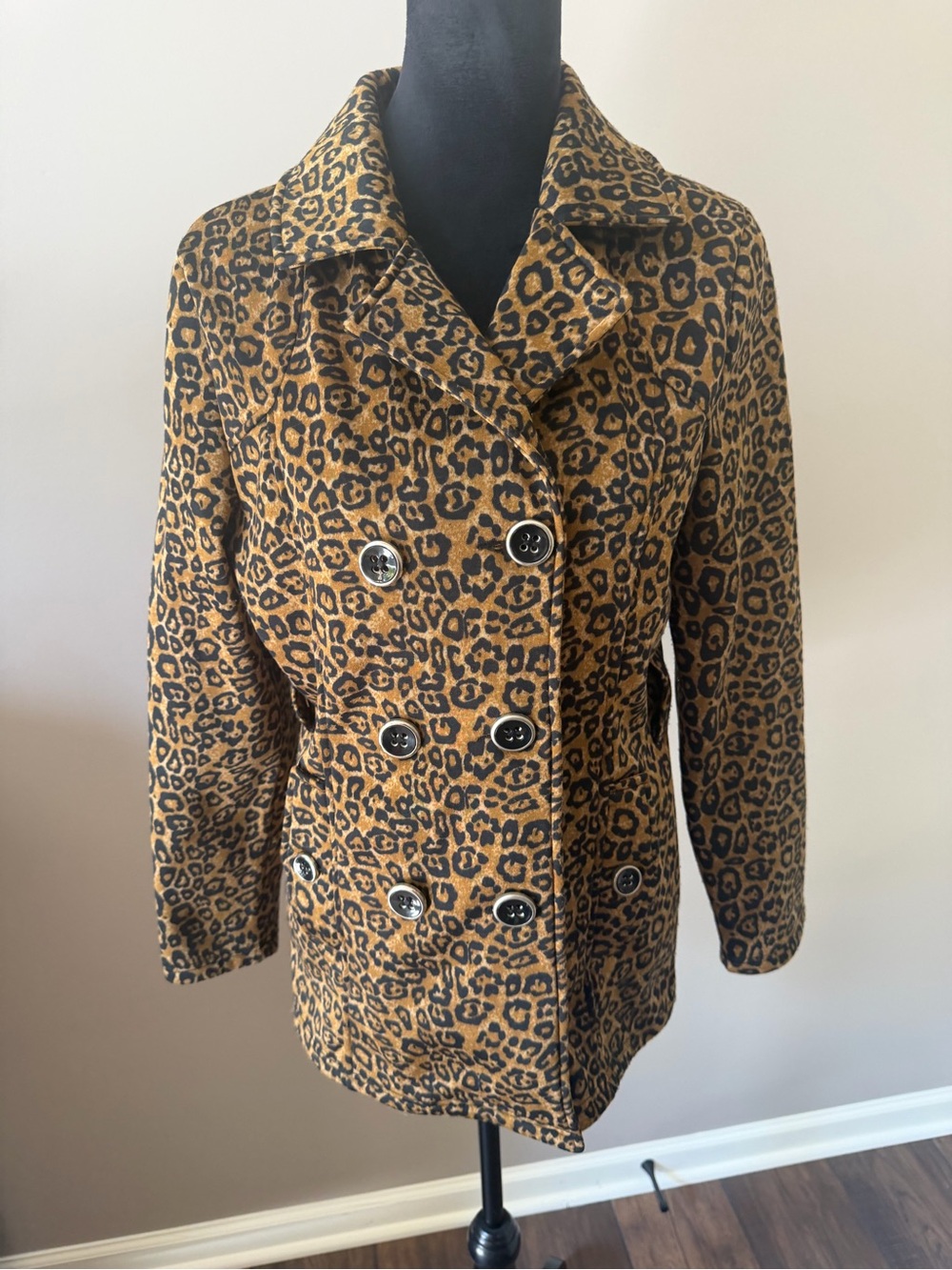 Free Spirit Leopard Print Double-Breasted Lightweight Jacket SM